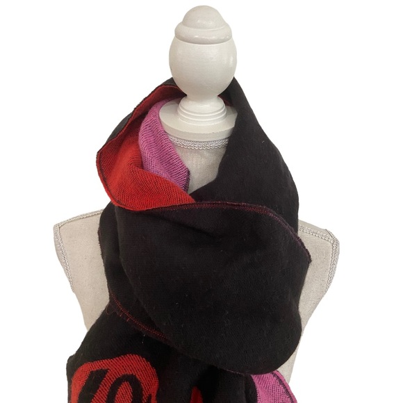 Victoria’s Secret Love Victoria Long Scarf Color Block Heart Black Pink Red - Picture 5 of 7